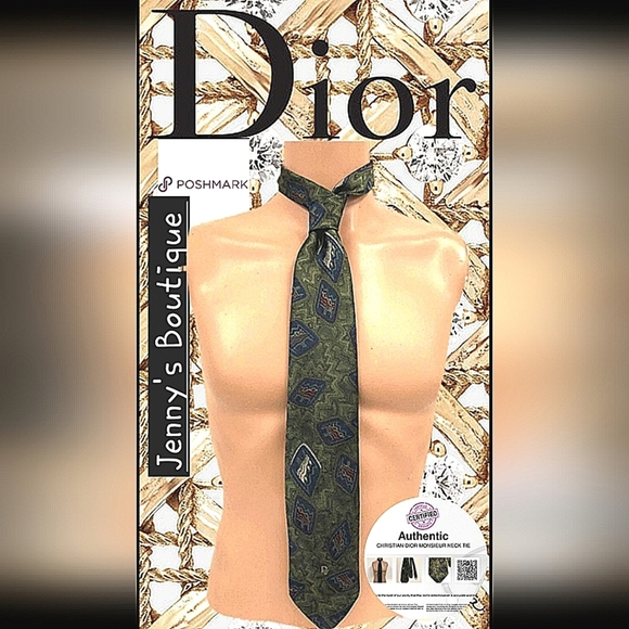 Certified Authentic Christian Dior Green and Blue Silk Tie - Picture 1 of 8